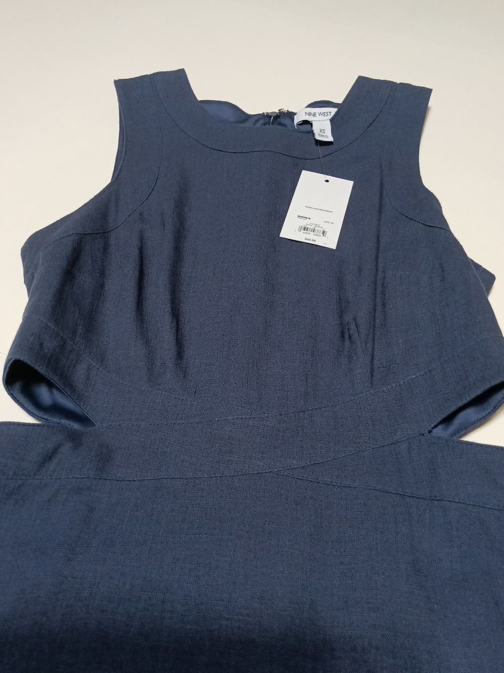 Nine West Navy Blue Linen Blend Sleeveless Navy Cutout Midi Dress Size XS - Picture 9 of 11